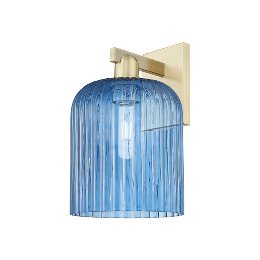 Innovations Bridal Veil 8in 1-Light Wall Sconce | Industrial Antique Brass and Princess Blue Ribbed Glass | Bathroom & Hallway | Model 716-1W-AB-G559-8BL