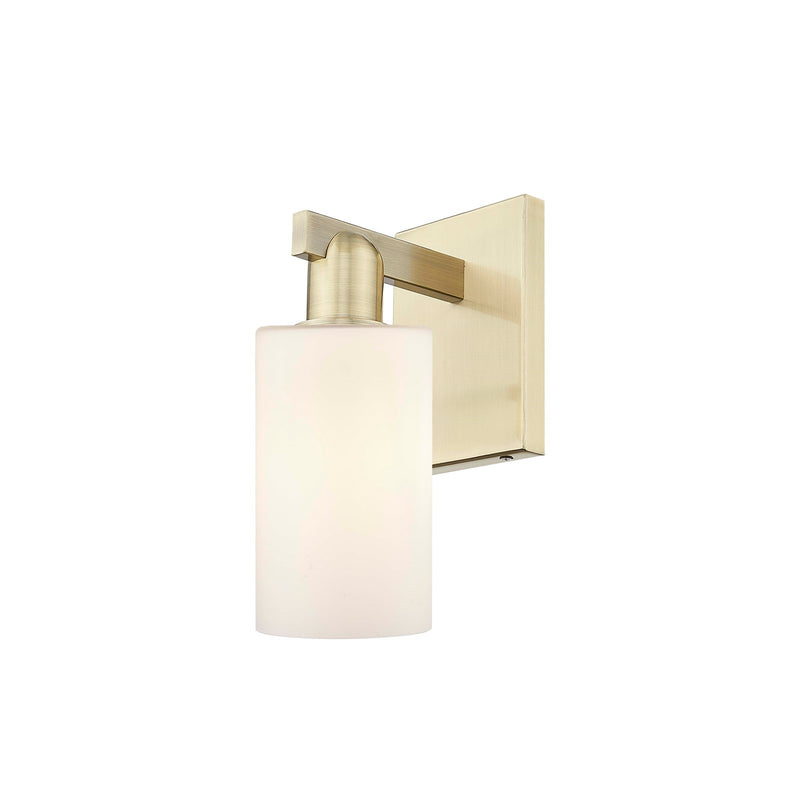 Innovations Clymer 1-Light Wall Sconce | Industrial Antique Brass and Matte White Glass | Bathroom & Hallway Accent Light | 3.88 x | Model 716-1W-AB-G801