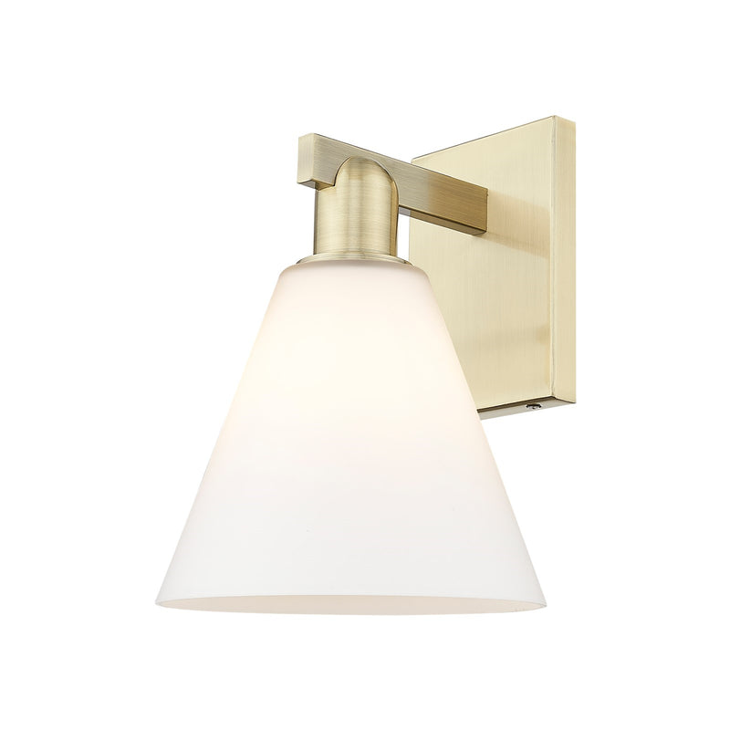 Innovations Berkshire Glass 8in 1-Light Wall Sconce | Industrial Antique Brass Steel and Matte White Glass | Bathroom & Hallway | Model 716-1W-AB-GBC-81