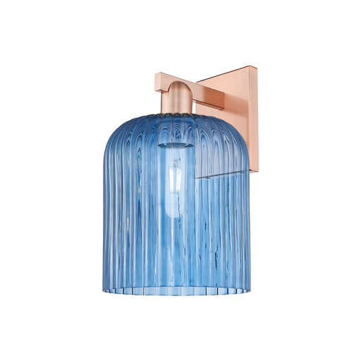 Innovations Bridal Veil 8in 1-Light Wall Sconce | Industrial Antique Copper Steel and Princess Blue Ribbed Glass | Entryway & | Model 716-1W-AC-G559-8BL