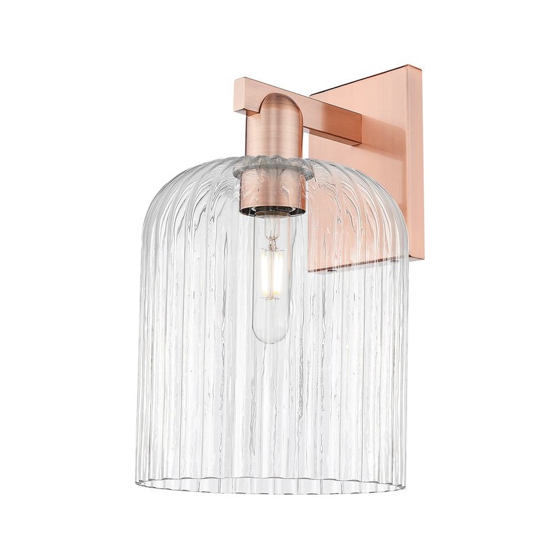 Innovations Bridal Veil 8in 1-Light Wall Sconce | Industrial Antique Copper Steel and Clear Ribbed Glass | Bathroom & Hallway | Model 716-1W-AC-G559-8CL