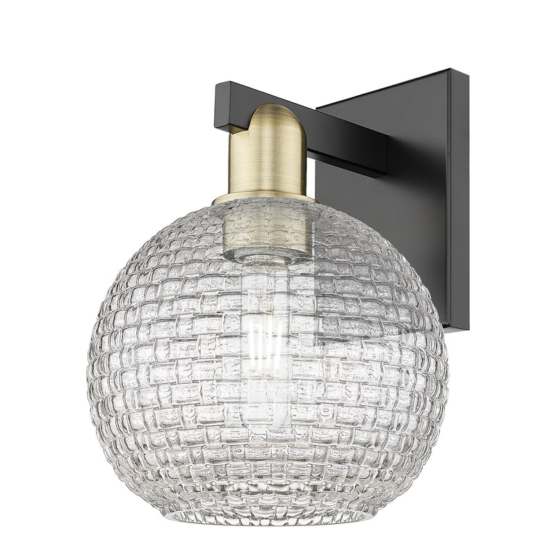 Innovations Athens 8in 1-Light Wall Sconce | Industrial Black Antique Brass and Clear Basket Weave Glass | Bathroom & Hallway | Model 716-1W-BAB-G122C-8CL