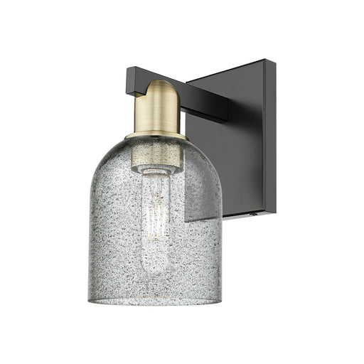 Innovations Caledonia 5in 1-Light Wall Sconce | Industrial Black Antique Brass Steel and Charcoal Glass | Damp-Rated Bedroom & | Model 716-1W-BAB-G257