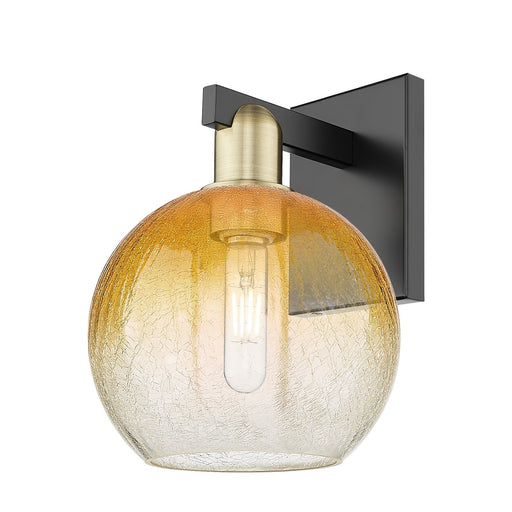 Innovations Brookhaven Globe 8in 1-Light Wall Sconce | Industrial Black Antique Brass and Amber Glass | Bathroom & Hallway | Model 716-1W-BAB-G483-8AM