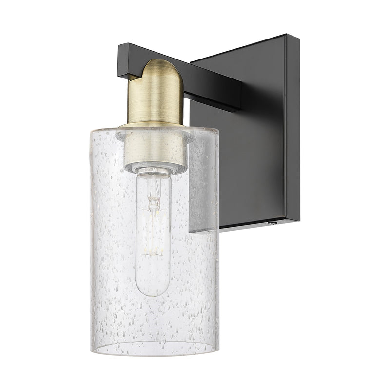 Innovations Clymer 1-Light Wall Sconce | Industrial Black Antique Brass Steel and Seedy Glass | Bedroom & Hallway Accent Light | Model 716-1W-BAB-G804