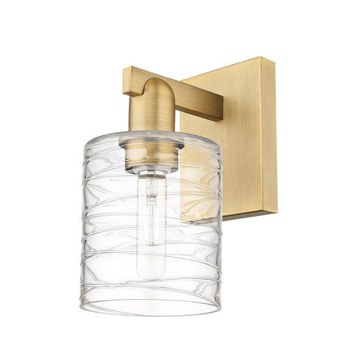 Innovations Cobbleskill 5in 1-Light Wall Sconce | Industrial Brushed Brass and Clear Deco Swirl Glass | Bathroom & Hallway Accent | Model 716-1W-BB-G1113