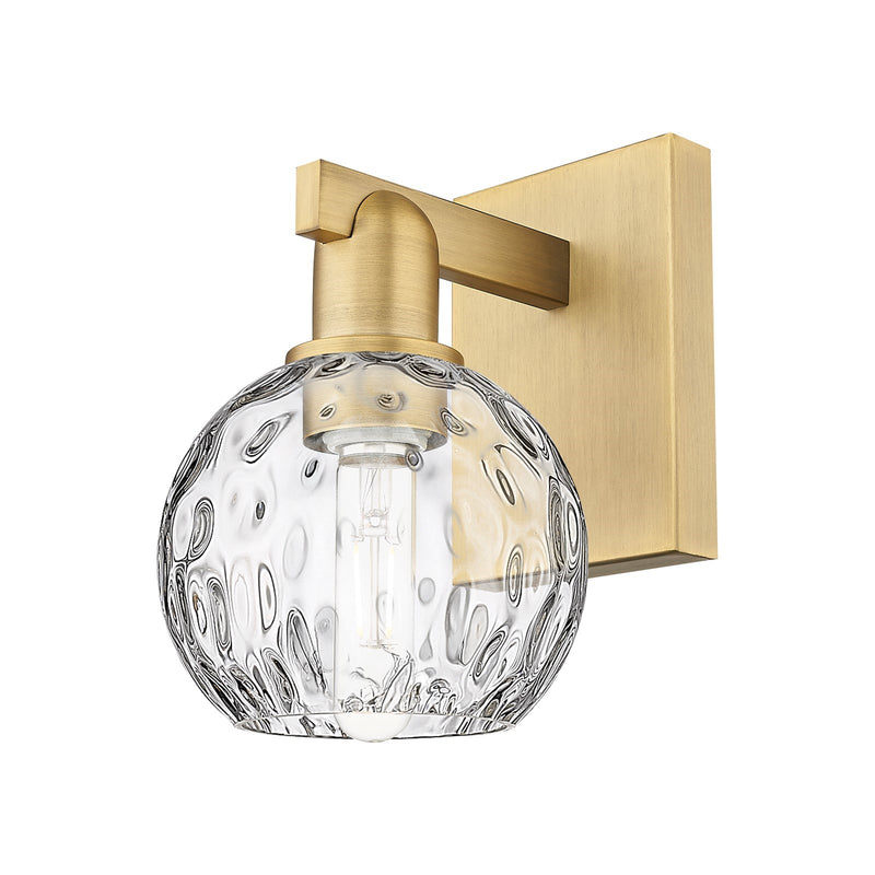 Innovations Athens Water Glass 6in 1-Light Wall Sconce | Industrial Brushed Brass Steel and Clear Glass | Bathroom & Hallway | Model 716-1W-BB-G1215-6