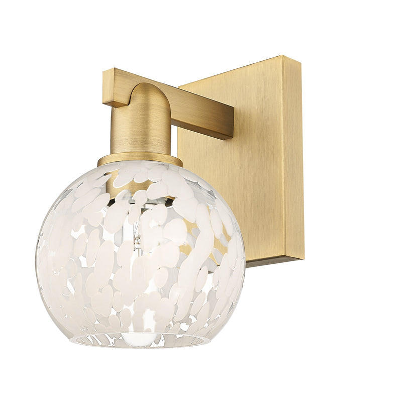 Innovations Lighting Arcadia 6in 1-Light Wall Sconce | Industrial Brushed Brass and White Mouchette Glass | Hallway & Bathroom | Model 716-1W-BB-G1216-6WM