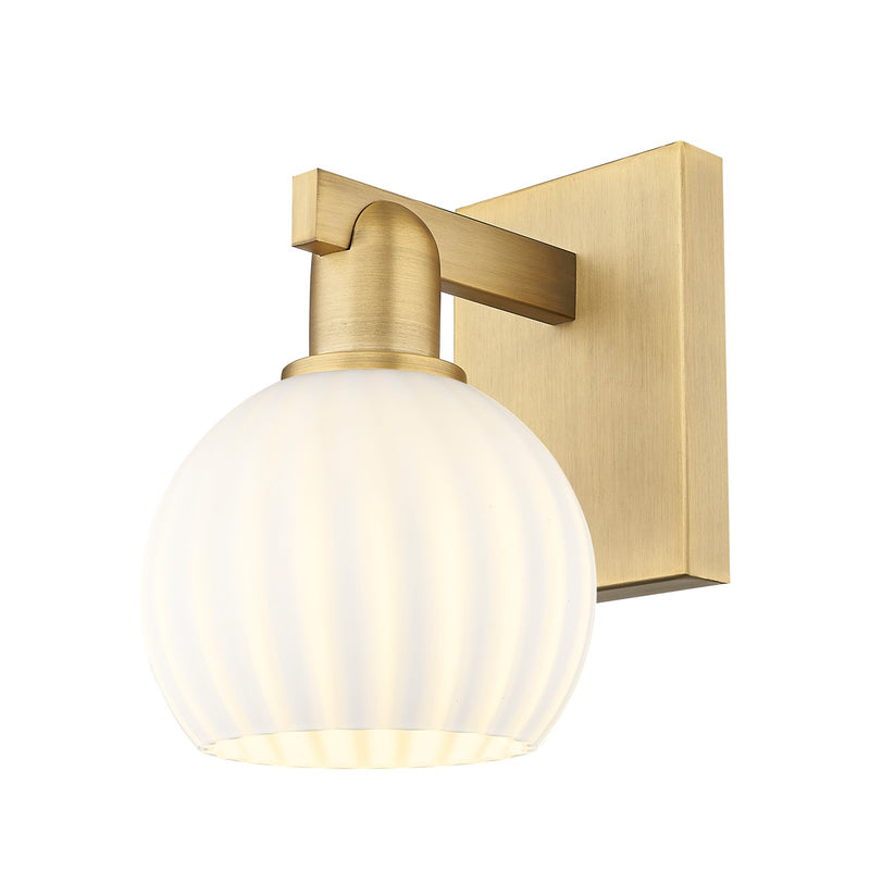 Innovations Lighting White Venetian 6in 1-Light Wall Sconce | Industrial Brushed Brass and White Venetian Glass | Bathroom & | Model 716-1W-BB-G1217-6WV
