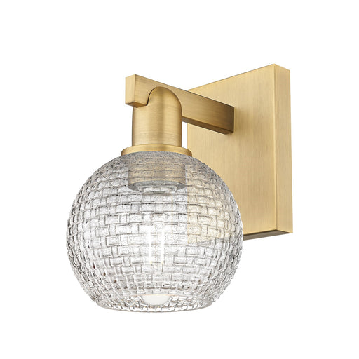 Innovations Athens 6in 1-Light Wall Sconce | Industrial Brushed Brass Steel and Clear Basket Weave Glass | Living Room & | Model 716-1W-BB-G122C-6CL