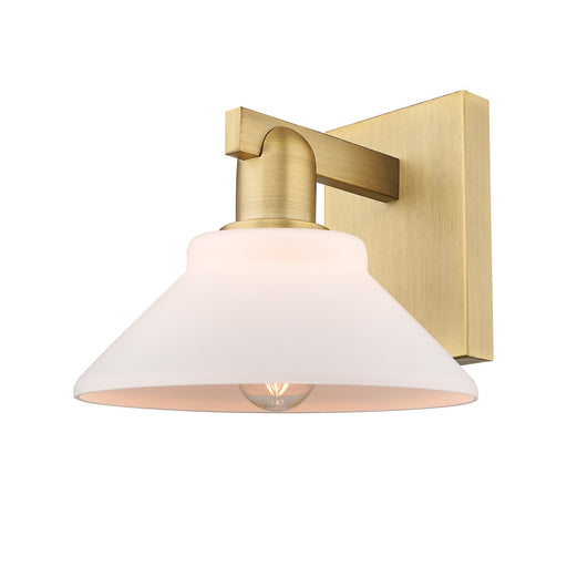 Innovations Orwell 1-Light Wall Sconce | Industrial Brushed Brass and Matte White Glass | Hallway & Bathroom Accent | 8.38 x 8.75 x | Model 716-1W-BB-G131