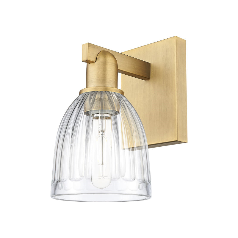 Innovations Brookfield 6in 1-Light Wall Sconce | Industrial Brushed Brass Steel and Clear Ribbed Glass | Entryway & Hallway Accent | Model 716-1W-BB-G442