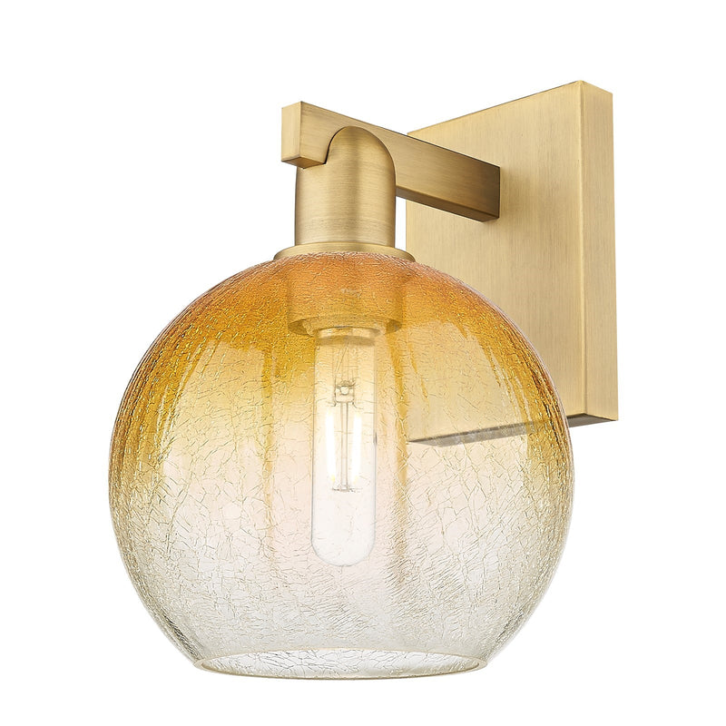 Innovations Brookhaven Globe 8in 1-Light Wall Sconce | Industrial Brushed Brass Steel and Amber Glass | Bathroom & Hallway | Model 716-1W-BB-G483-8AM