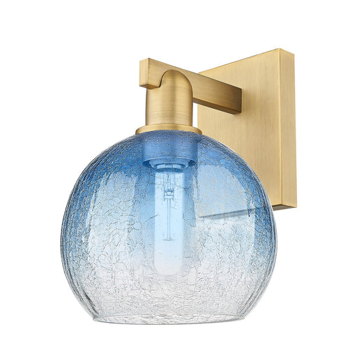 Innovations Brookhaven Globe 8in 1-Light Wall Sconce | Industrial Brushed Brass and Sapphire Blue Glass | Bathroom & Hallway | Model 716-1W-BB-G483-8SB