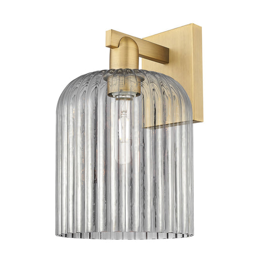 Innovations Bridal Veil 8in 1-Light Wall Sconce | Industrial Brushed Brass and Light Smoke Ribbed Glass | Living Room & Hallway | Model 716-1W-BB-G559-8SM