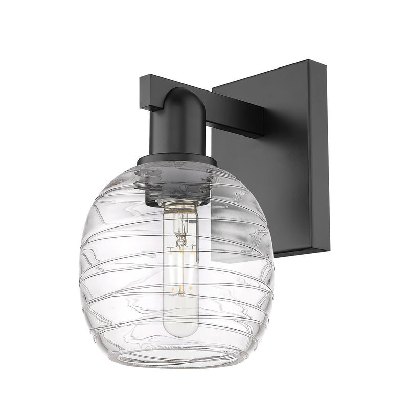 Innovations Belfast 6in 1-Light Wall Sconce | Industrial Matte Black Steel and Deco Swirl Glass | Bathroom & Hallway Accent | 6 x | Model 716-1W-BK-G1013