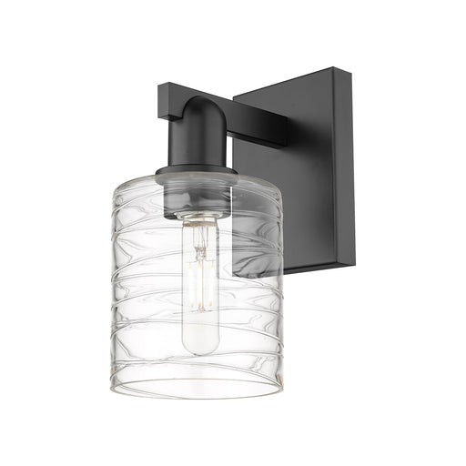 Innovations Cobbleskill 5in 1-Light Wall Sconce | Industrial Matte Black Steel and Deco Swirl Glass | Bathroom & Hallway Accent | Model 716-1W-BK-G1113