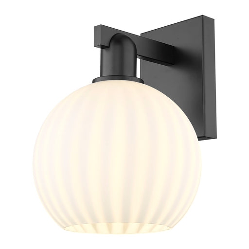 Innovations Lighting Arcadia 8in 1-Light Wall Sconce | Industrial Matte Black Steel and White Venetian Glass | Bedroom & | Model 716-1W-BK-G1217-8WV