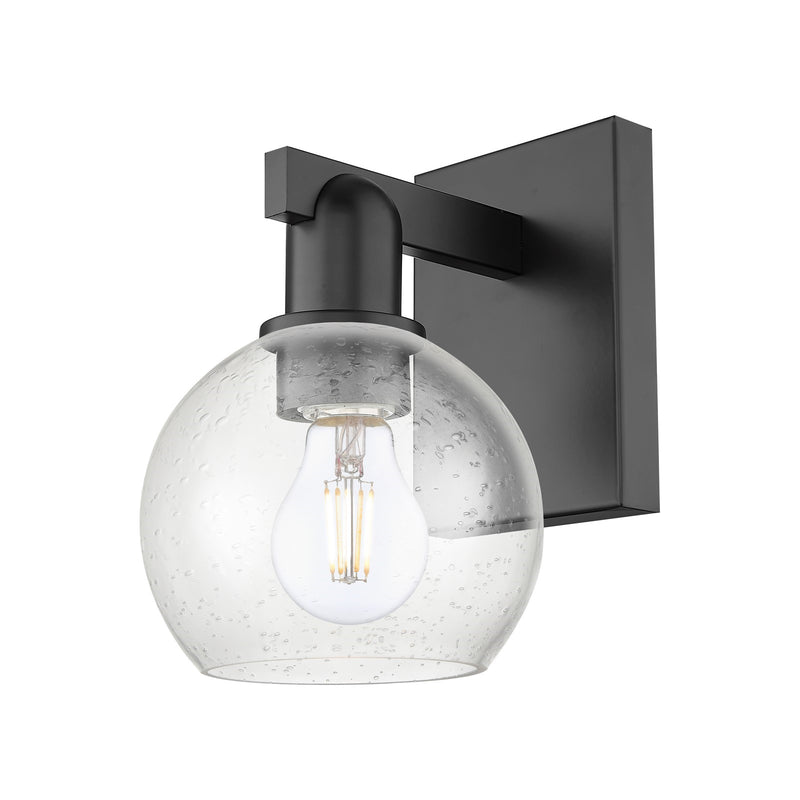 Innovations Athens 1-Light 6in Wall Sconce | Industrial Matte Black Steel and Seedy Glass | Entryway & Hallway Accent Light | Model 716-1W-BK-G124-6