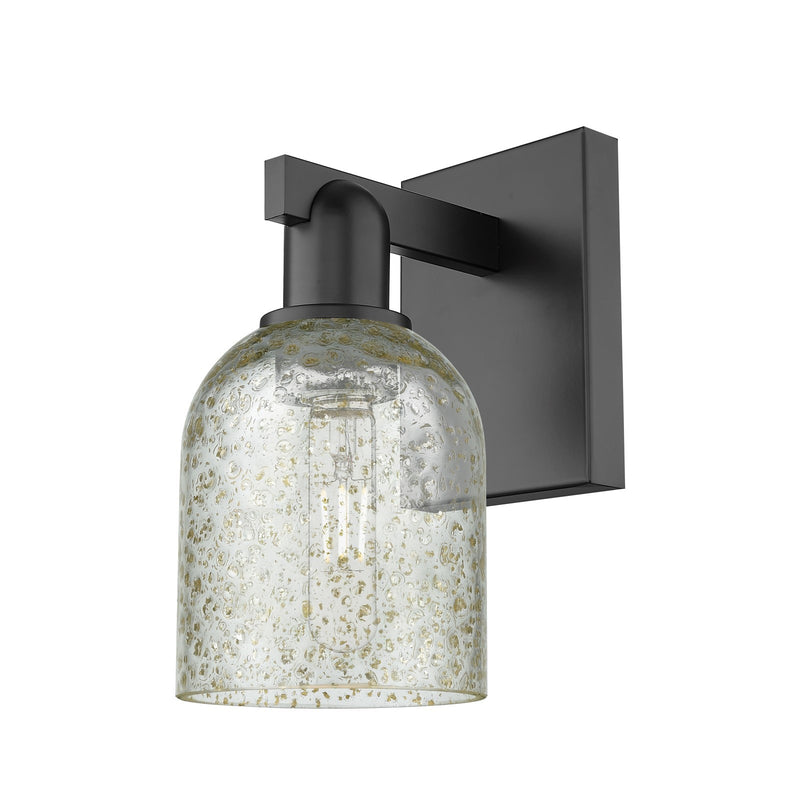 Innovations Caledonia 1-Light 5in Wall Sconce | Industrial Matte Black Steel and Mica Glass | Hallway & Bathroom Accent | 5 x 10.75 | Model 716-1W-BK-G259