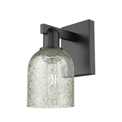 Innovations Caledonia 1-Light 5in Wall Sconce | Industrial Matte Black Steel and Mica Glass | Hallway & Bathroom Accent | 5 x 10.75 | Model 716-1W-BK-G259