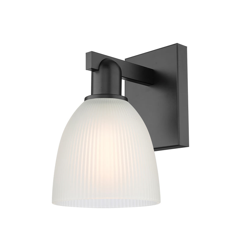 Innovations Castile 6in 1-Light Wall Sconce | Industrial Matte Black Steel and White Glass | Bathroom & Hallway Accent | 6 x 7.5 x | Model 716-1W-BK-G381