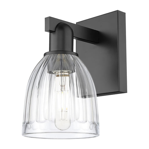 Innovations Brookfield 6in 1-Light Wall Sconce | Industrial Matte Black Steel and Clear Ribbed Glass | Hallway & Bathroom Accent | Model 716-1W-BK-G442