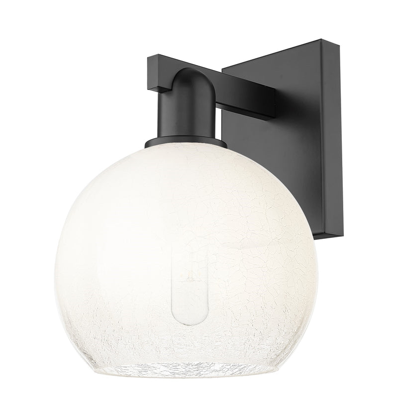 Innovations Brookhaven Globe 8in 1-Light Wall Sconce | Industrial Matte Black Steel and Opal Glass | Bathroom & Hallway Accent | Model 716-1W-BK-G483-8OP
