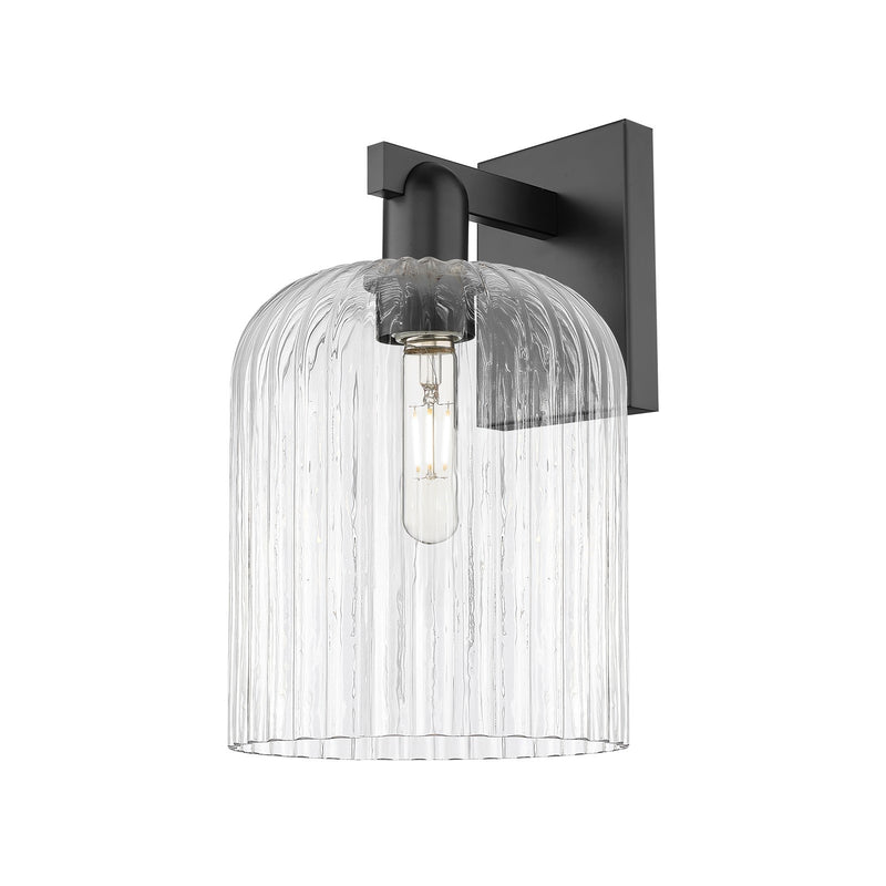 Innovations Bridal Veil 8in 1-Light Wall Sconce | Industrial Matte Black Steel and Clear Ribbed Glass | Entryway & Hallway | Model 716-1W-BK-G559-8CL