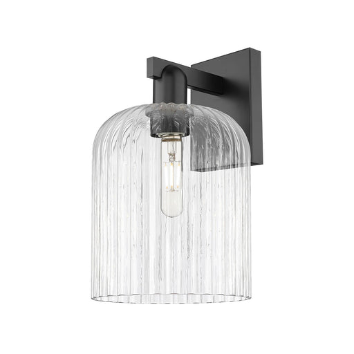 Innovations Bridal Veil 8in 1-Light Wall Sconce | Industrial Matte Black Steel and Clear Ribbed Glass | Entryway & Hallway | Model 716-1W-BK-G559-8CL