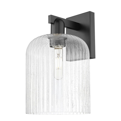 Innovations Bridal Veil 8in 1-Light Wall Sconce | Industrial Matte Black Steel and Seedy Ribbed Glass | Entryway & Hallway | Model 716-1W-BK-G559-8SDY