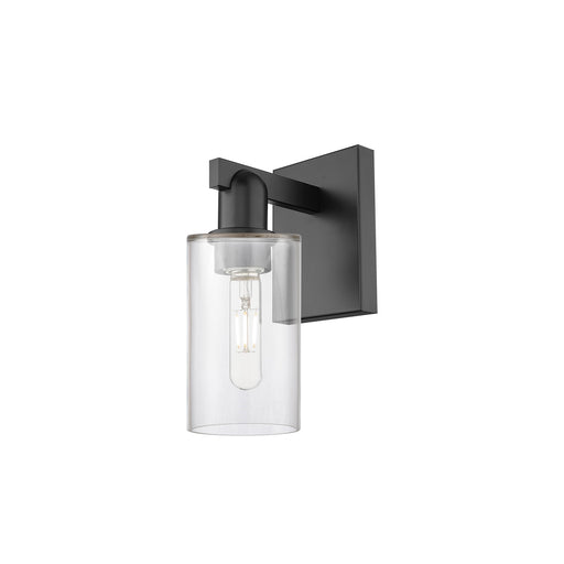 Innovations Clymer 1-Light Wall Sconce | Industrial Matte Black Steel and Clear Glass | Bathroom & Hallway Accent | 3.88 x 10.62 | Model 716-1W-BK-G802