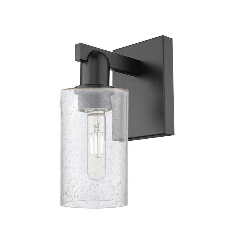 Innovations Clymer 1-Light 4in Wall Sconce | Industrial Matte Black Steel and Seedy Glass | Bathroom & Hallway Accent | 3.88 x | Model 716-1W-BK-G804