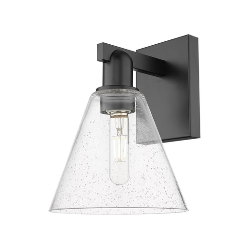 Innovations Berkshire Glass 8in 1-Light Wall Sconce | Industrial Matte Black Steel and Seedy Glass | Entryway & Hallway Accent | Model 716-1W-BK-GBC-84