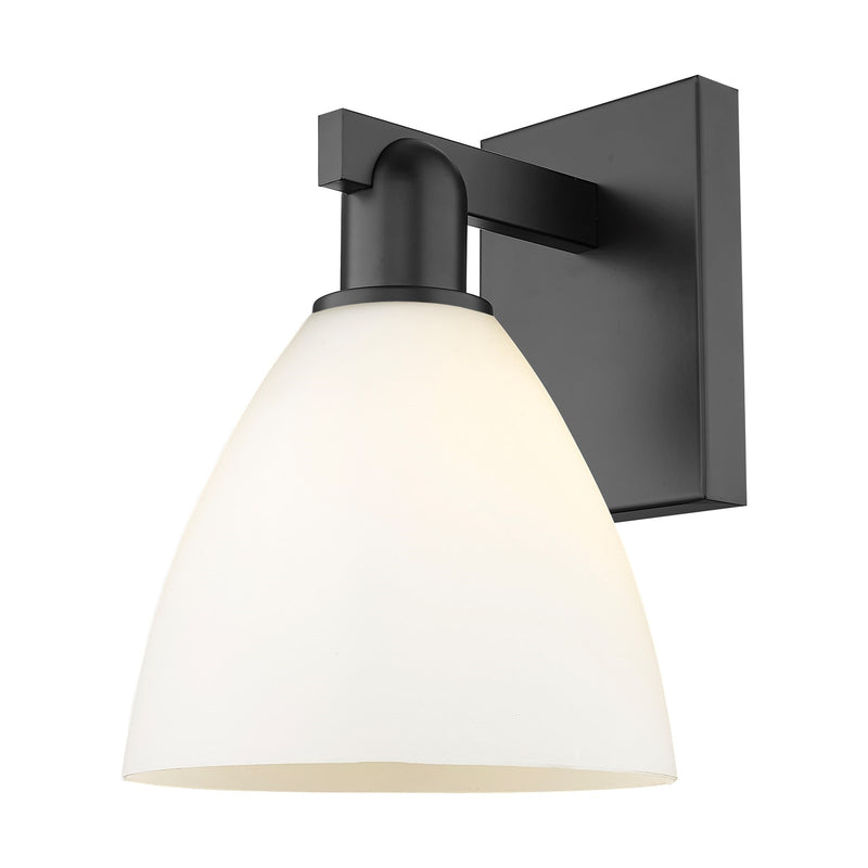 Innovations Bristol 8in 1-Light Wall Sconce | Industrial Matte Black Steel and Matte White Glass | Damp Rated Hallway & Bathroom | Model 716-1W-BK-GBD-751