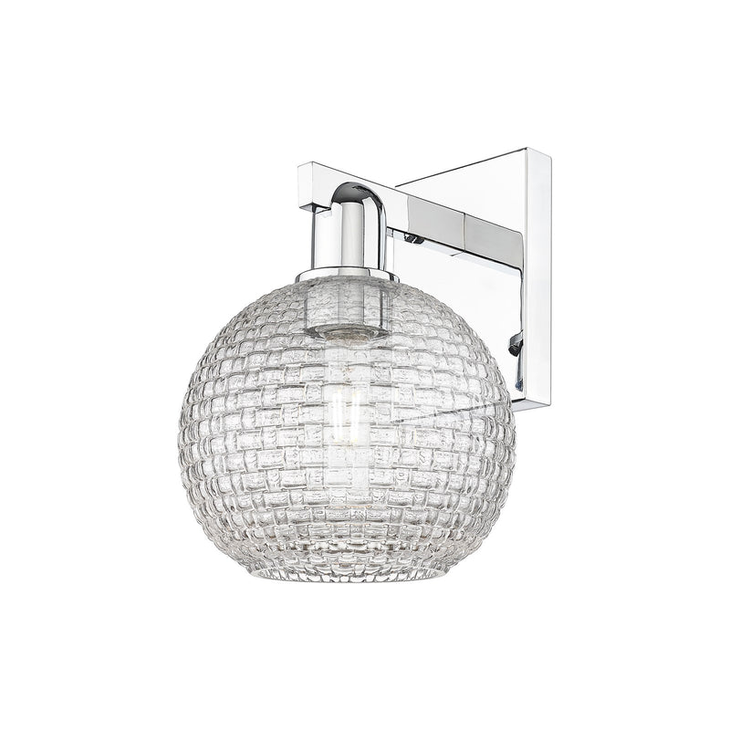 Innovations Athens 8in 1-Light Wall Sconce | Industrial Polished Chrome and Clear Basket Weave Glass | Bathroom & Hallway | Model 716-1W-PC-G122C-8CL