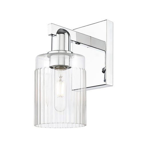 Innovations Hadley 1-Light 4.5in Wall Sconce | Industrial Polished Chrome Steel and Clear Ribbed Glass | Entryway & Hallway Accent | Model 716-1W-PC-G342