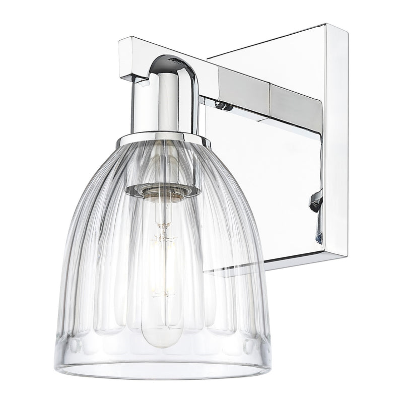 Innovations Brookfield 6in 1-Light Wall Sconce | Industrial Modern Polished Chrome and Clear Ribbed Glass | Entryway & Hallway | Model 716-1W-PC-G442