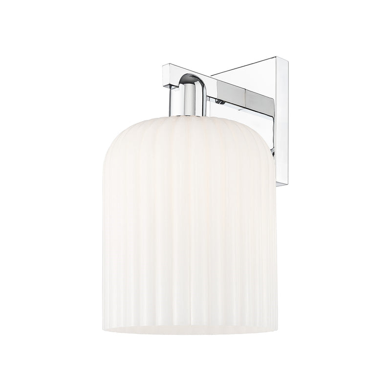 Innovations Bridal Veil 8in 1-Light Wall Sconce | Industrial Polished Chrome and Gloss White Ribbed Glass | Bathroom & Hallway | Model 716-1W-PC-G559-8GWH