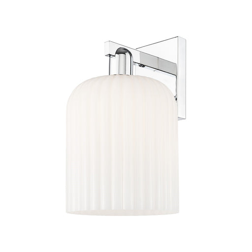 Innovations Bridal Veil 8in 1-Light Wall Sconce | Industrial Polished Chrome and Gloss White Ribbed Glass | Bathroom & Hallway | Model 716-1W-PC-G559-8GWH