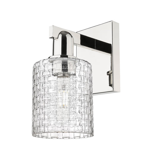 Innovations Cobbleskill 5in 1-Light Wall Sconce | Industrial Polished Nickel Steel and Clear Basket Weave Glass | Entryway & | Model 716-1W-PN-G112C-5CL