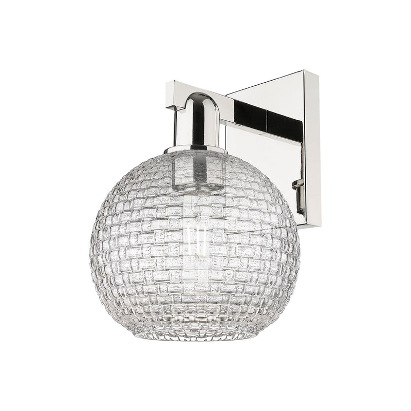 Innovations Athens 8in 1-Light Wall Sconce | Industrial Polished Nickel and Clear Basket Weave Glass | Living Room & Hallway | Model 716-1W-PN-G122C-8CL