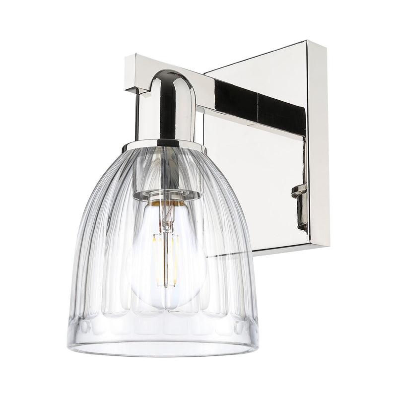 Innovations Brookfield 1-Light Wall Sconce | Industrial Polished Nickel Steel and Clear Ribbed Glass | Bathroom & Hallway Accent | Model 716-1W-PN-G442