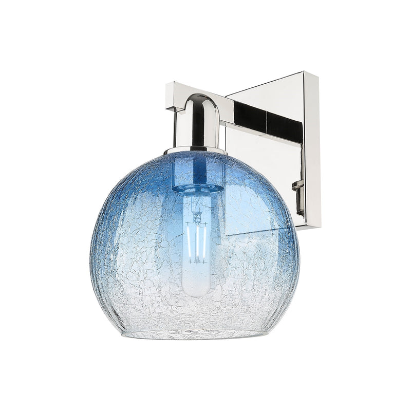 Innovations Brookhaven Globe 8in 1-Light Wall Sconce | Industrial Polished Nickel and Sapphire Blue Glass | Bathroom & Hallway | Model 716-1W-PN-G483-8SB