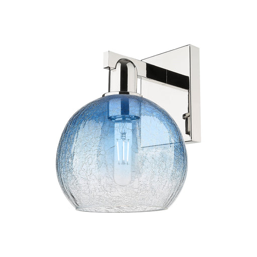 Innovations Brookhaven Globe 8in 1-Light Wall Sconce | Industrial Polished Nickel and Sapphire Blue Glass | Bathroom & Hallway | Model 716-1W-PN-G483-8SB