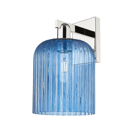 Innovations Bridal Veil 8in 1-Light Wall Sconce | Industrial Polished Nickel and Princess Blue Ribbed Glass | Bathroom & | Model 716-1W-PN-G559-8BL