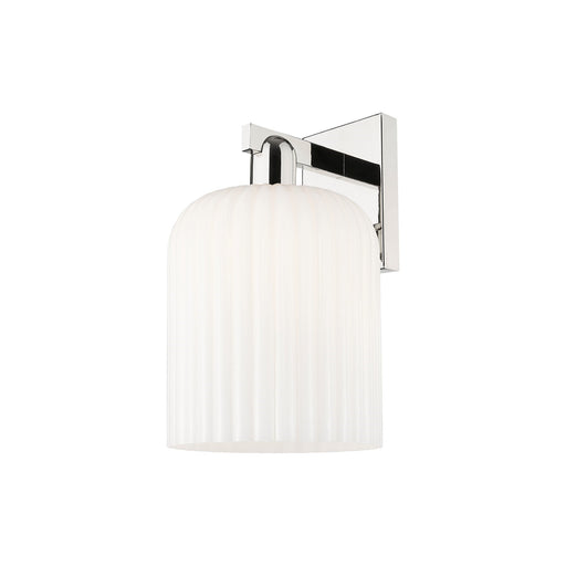 Innovations Bridal Veil 8in 1-Light Wall Sconce | Industrial Modern Polished Nickel and Gloss White Ribbed Glass | Bathroom & | Model 716-1W-PN-G559-8GWH