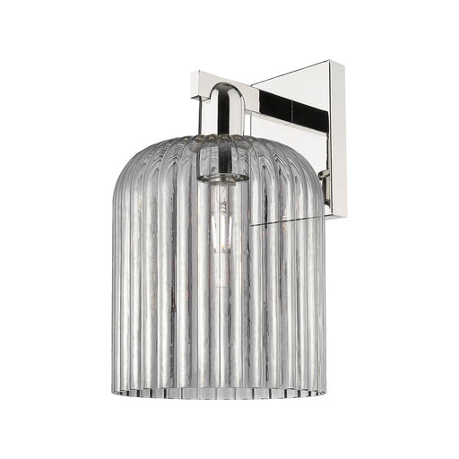Innovations Bridal Veil 8in 1-Light Wall Sconce | Industrial Polished Nickel and Light Smoke Ribbed Glass | Entryway & Hallway | Model 716-1W-PN-G559-8SM