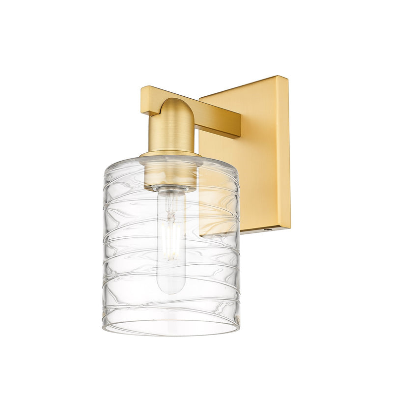Innovations Cobbleskill 5in 1-Light Wall Sconce | Industrial Modern Satin Gold Steel and Deco Swirl Clear Glass | Entryway & | Model 716-1W-SG-G1113