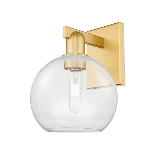 Innovations Athens 8in 1-Light Wall Sconce | Industrial Satin Gold Steel and Clear Glass | Bathroom & Hallway Accent | 8 x 11.75 | Model 716-1W-SG-G122-8